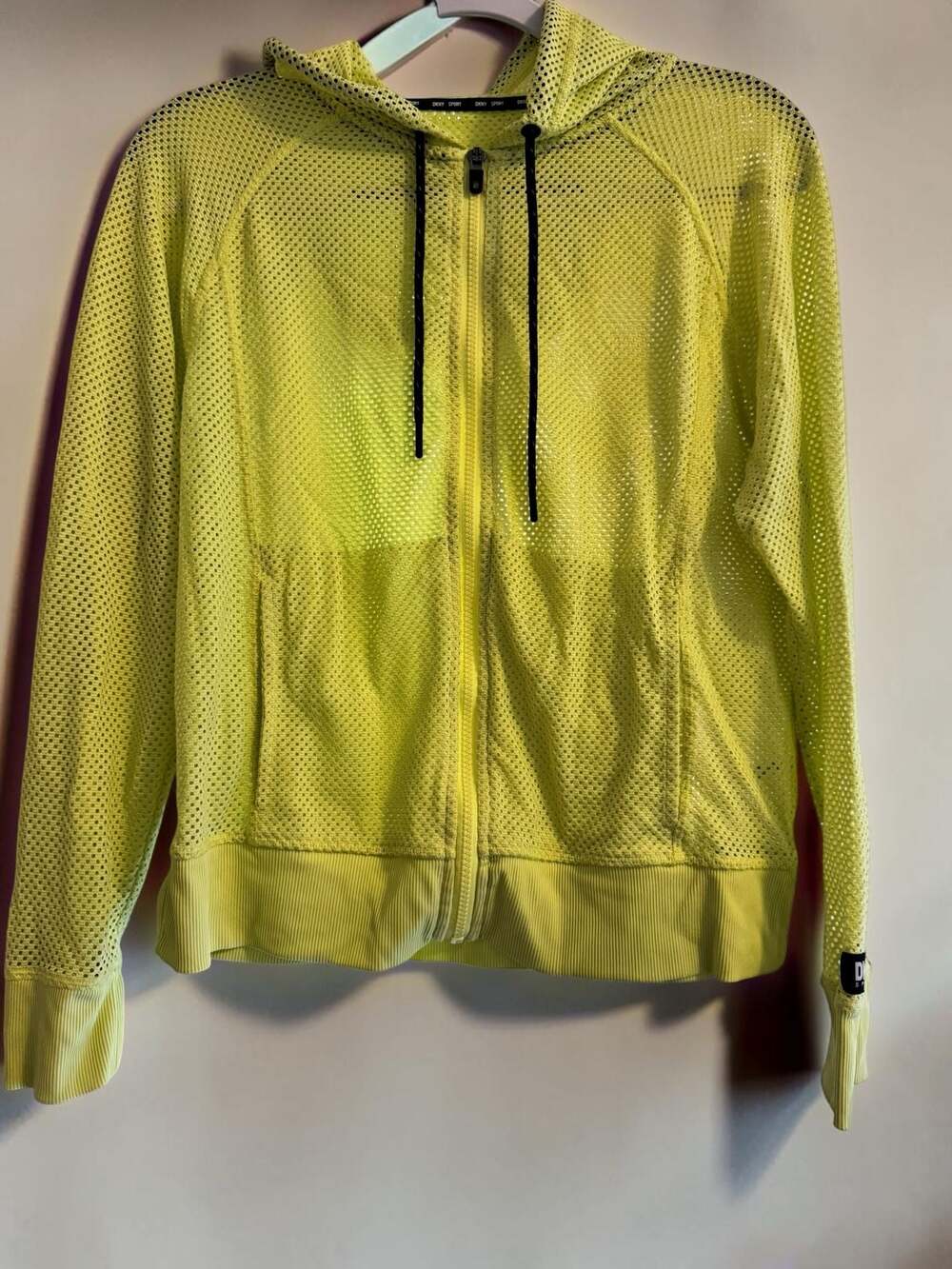 DKNY Sport Neon Yellow Mesh Zip-Up Athletic Hoodie Jacket No Size Tag But It Can